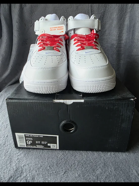 Nike White Air Force 1 High with Red Supreme Laces - Picture 9 of 16